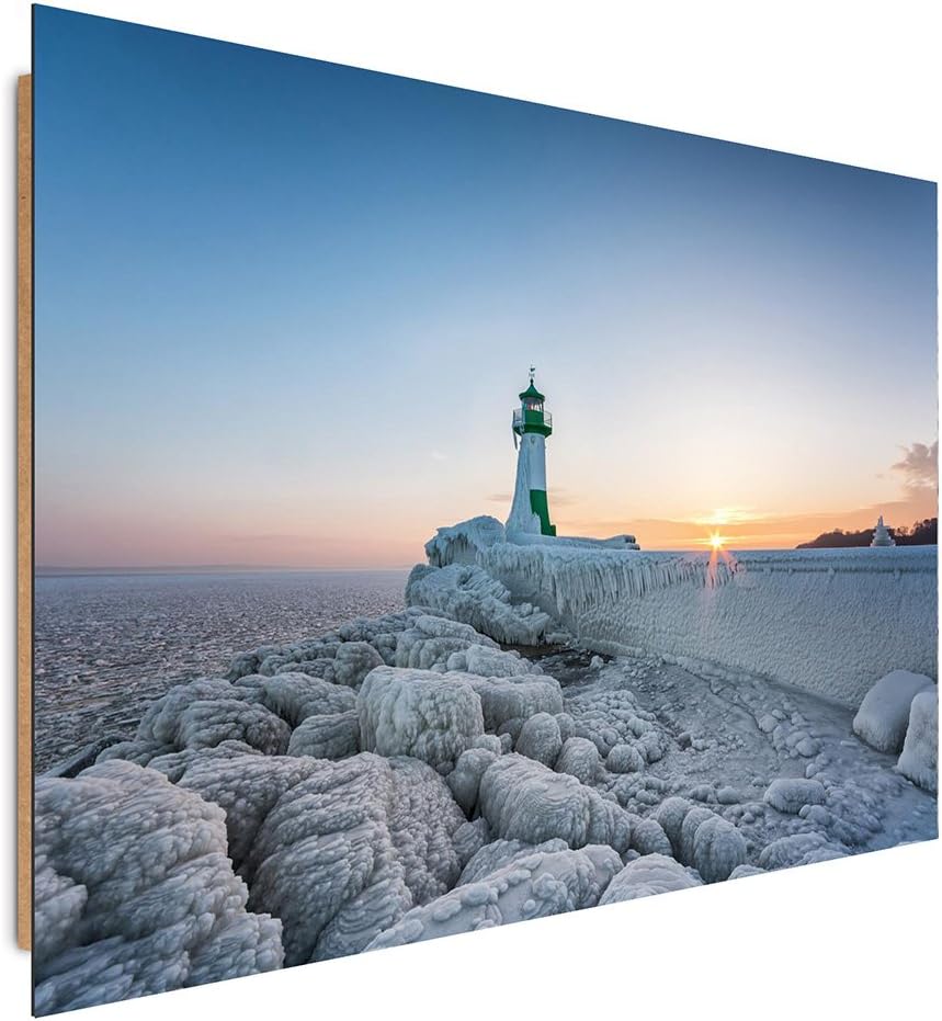 Feeby. Wandbilder - 1 Teilig- 60x80 cm - Bilder Kunstdrucke Deko Panel, LEUCHTTURM, MEER, NATUR, GRA