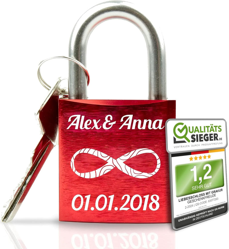 Geschenkfreude Liebesschloss mit Gravur und Schlüssel/Dein einzigartiges Liebes Schloss mit Gravur -