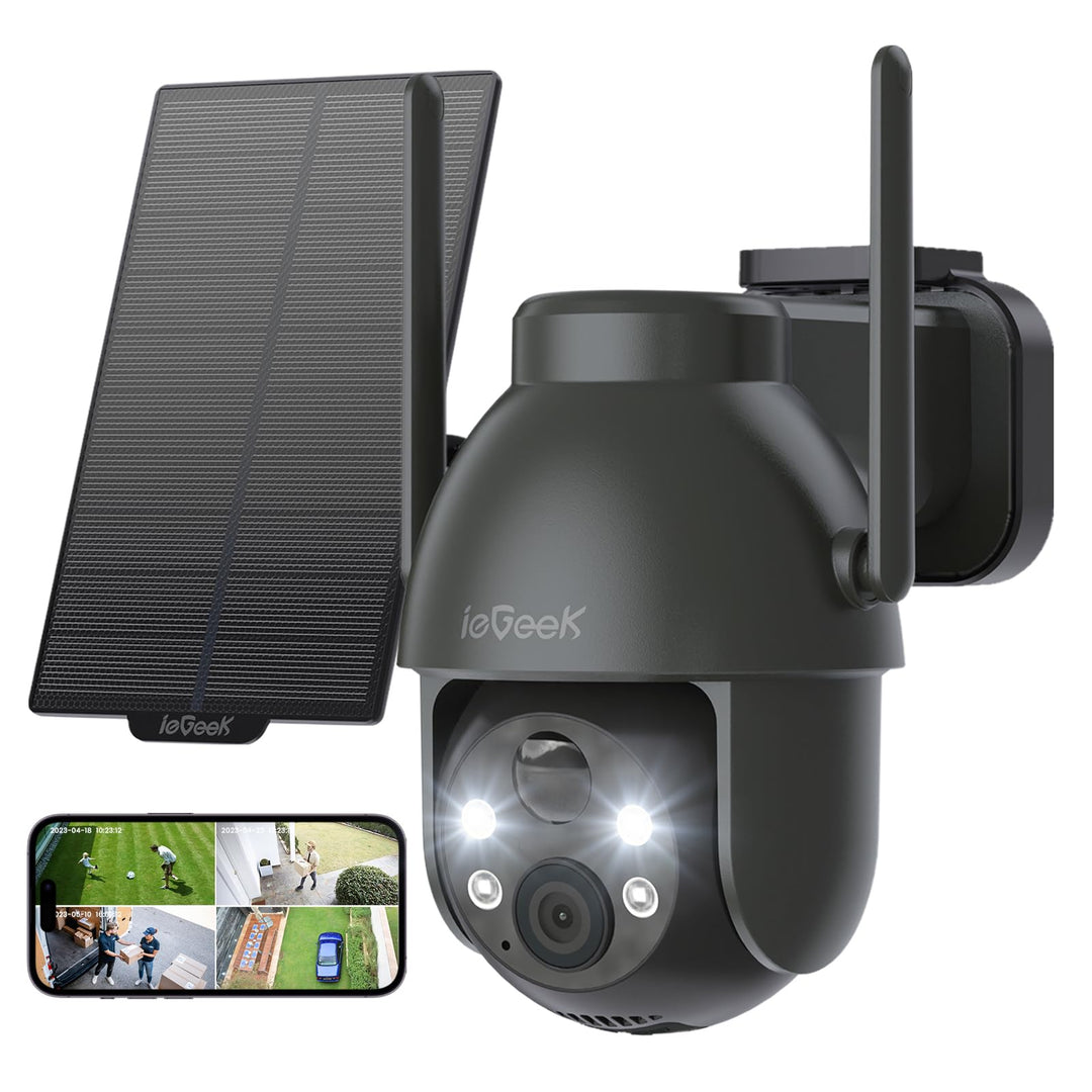 ieGeek 2K 3MP Überwachungskamera Aussen Solar, 360° PTZ Überwachungskamera Aussen Akku, 2.4GHz Kabel