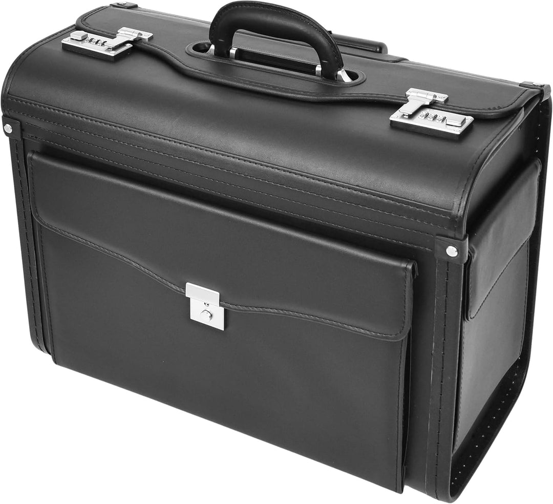Pilotentasche aus Kunstleder mit Rädern, Handgepäcktasche, Laptophülle, Titan-Schwarz, Schwarz , L,