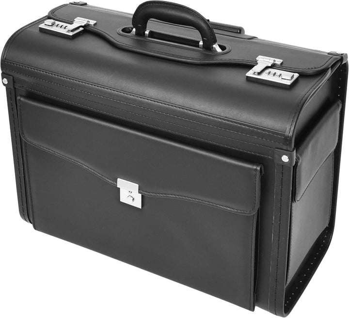 Pilotentasche aus Kunstleder mit Rädern, Handgepäcktasche, Laptophülle, Titan-Schwarz, Schwarz , L,