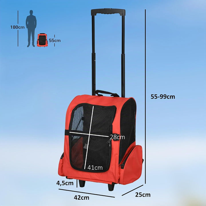 PawHut Hundetrolley Transporttasche Tragetasche für Tiere 2in1 Rucksack und Trolley 35x27x49 cm rot