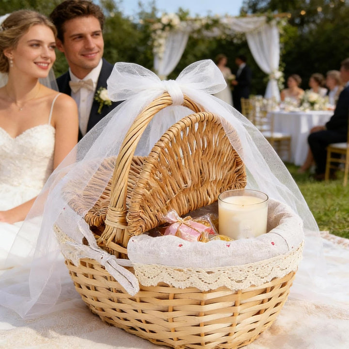 Weiden-Picknickkorb - Vielseitiger Landhausstil mit Deckel - Korb im Rattan-Look zur Aufbewahrung,fü