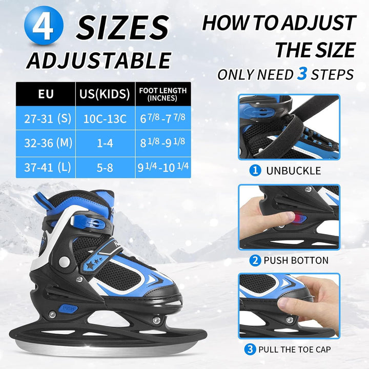 Nattork Schlittschuhe Kinder - 4 Grösse Verstellbare Eislaufschuhe Kinder Jugendliche, Ice Skates Mi