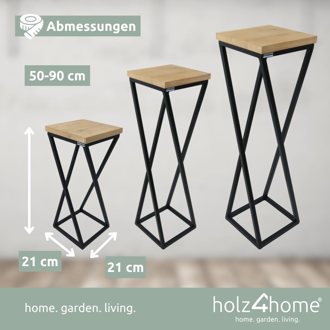 holz4home® Dekoständer-Set 3-tlg. in schwarz aus Massivholz Eiche I Hellgrau Geölt Gedrehte Streben