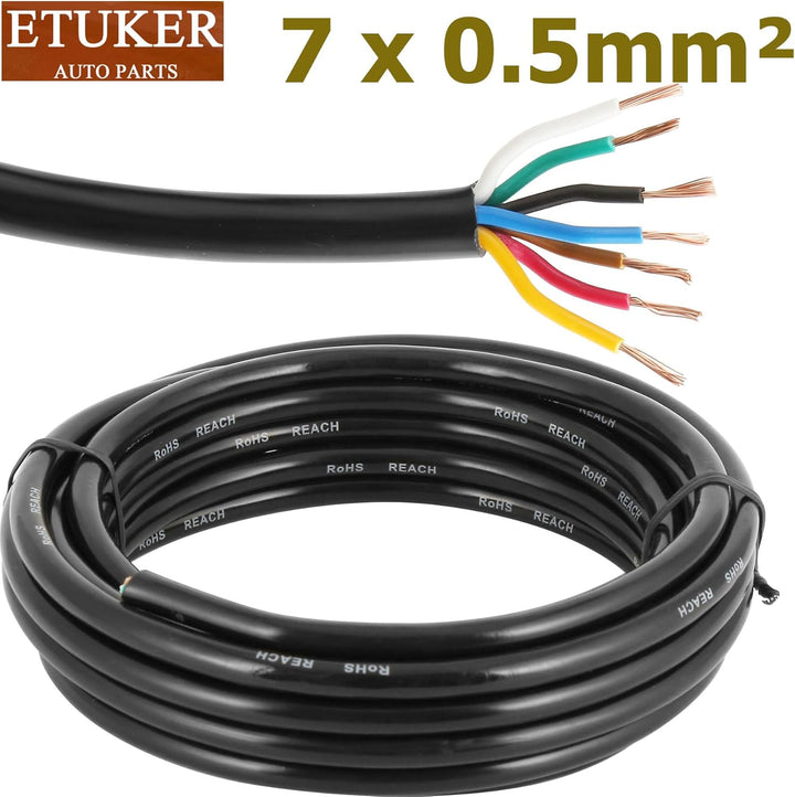 Fahrzeugkabel 7 adrig 5M Kabel Anhänger 7 polig Camping Fahrzeugleitung Kabelquerschnitt 7X 0,5mm² A