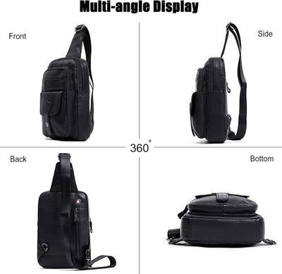 FANDARE Retro Brusttasche Leder Sling Bag Herren Umhängetaschen Schultertasche Wasserresistent Cross