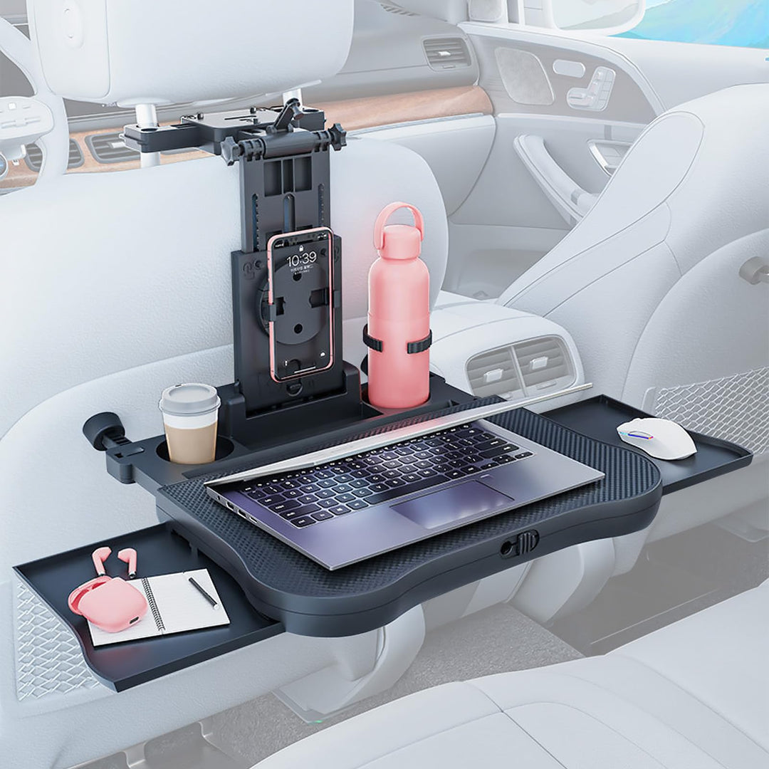 Tragbarer Autositz Tabletttisch, Auto Tisch für Rücksitz Beifahrer mit Getränkehalter und Handyhalte
