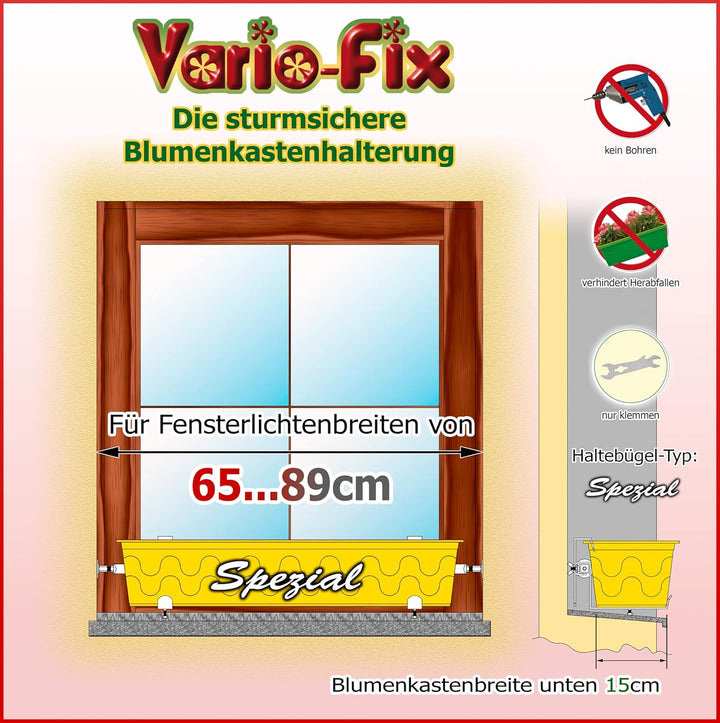 Vario-Fix Blumenkastenhalterung auf der Fensterbank bis 115cm Spezial - ohne Bohren für Balkonkästen