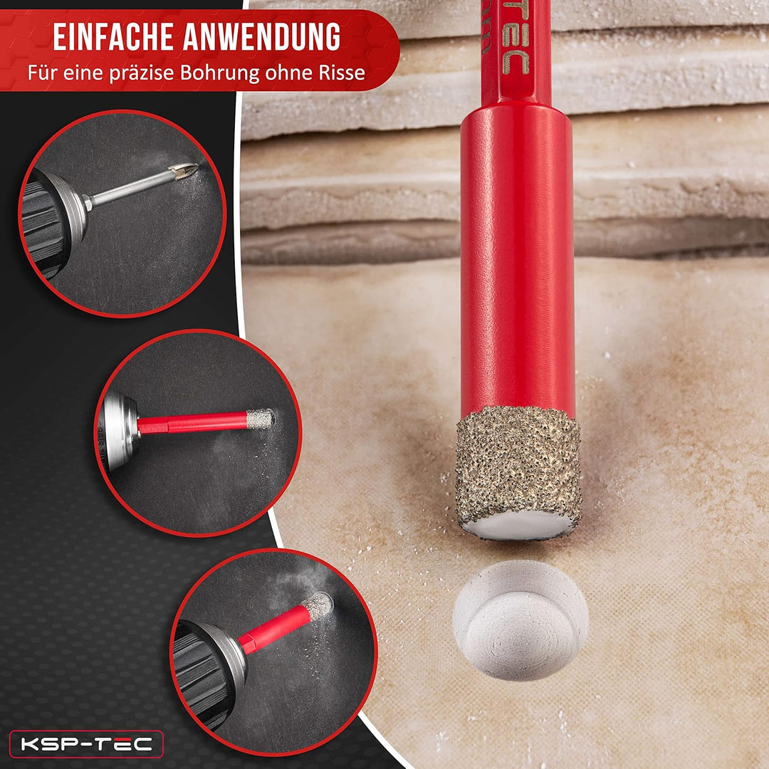 KSP-TEC® | Fliesenbohrer Set - 6,8,10,12mm | zum Bohren von Fliesen, Glas, Marmor, Granit uvm. - Ker