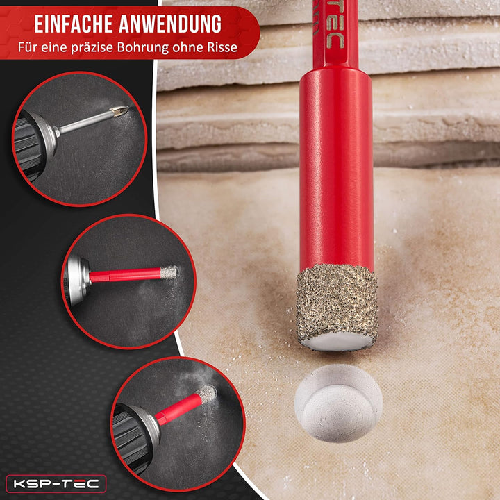 KSP-TEC® | Fliesenbohrer Set - 6,8,10,12mm | zum Bohren von Fliesen, Glas, Marmor, Granit uvm. - Ker