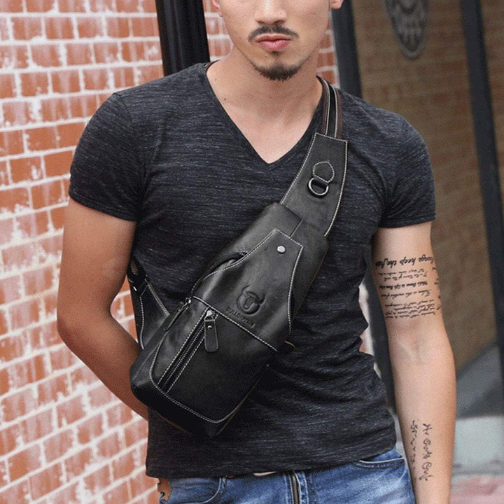 Tasche Leder Herren Sling Bag Schulter Rucksack Schultertasche Brusttasche Wasserresistent Tragetasc