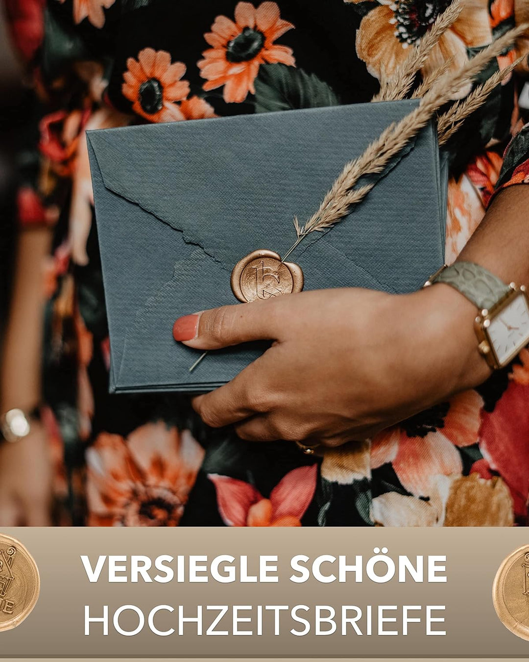 Siegelset gravurART, Siegelstempel personalisiert mit Initialen und Rundtext, incl. 2 Stangen Siegel