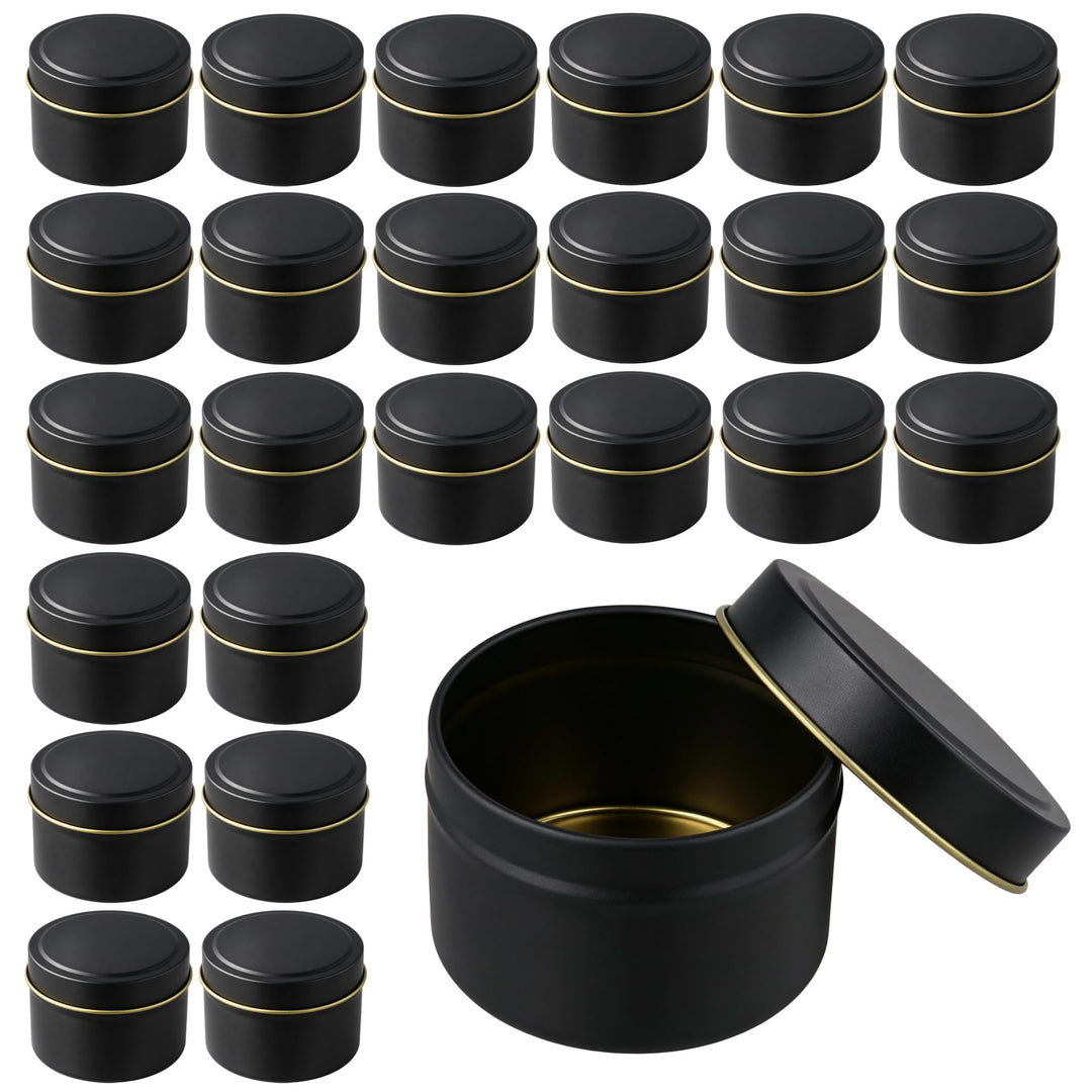 24 Stück Kerzendosen mit Deckel, 120 ml Schwarze Kerzengläser | Runde Metalldose aus Weissblech, 65x