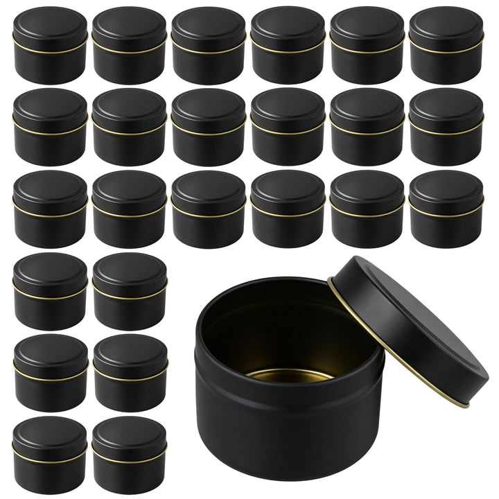 24 Stück Kerzendosen mit Deckel, 120 ml Schwarze Kerzengläser | Runde Metalldose aus Weissblech, 65x