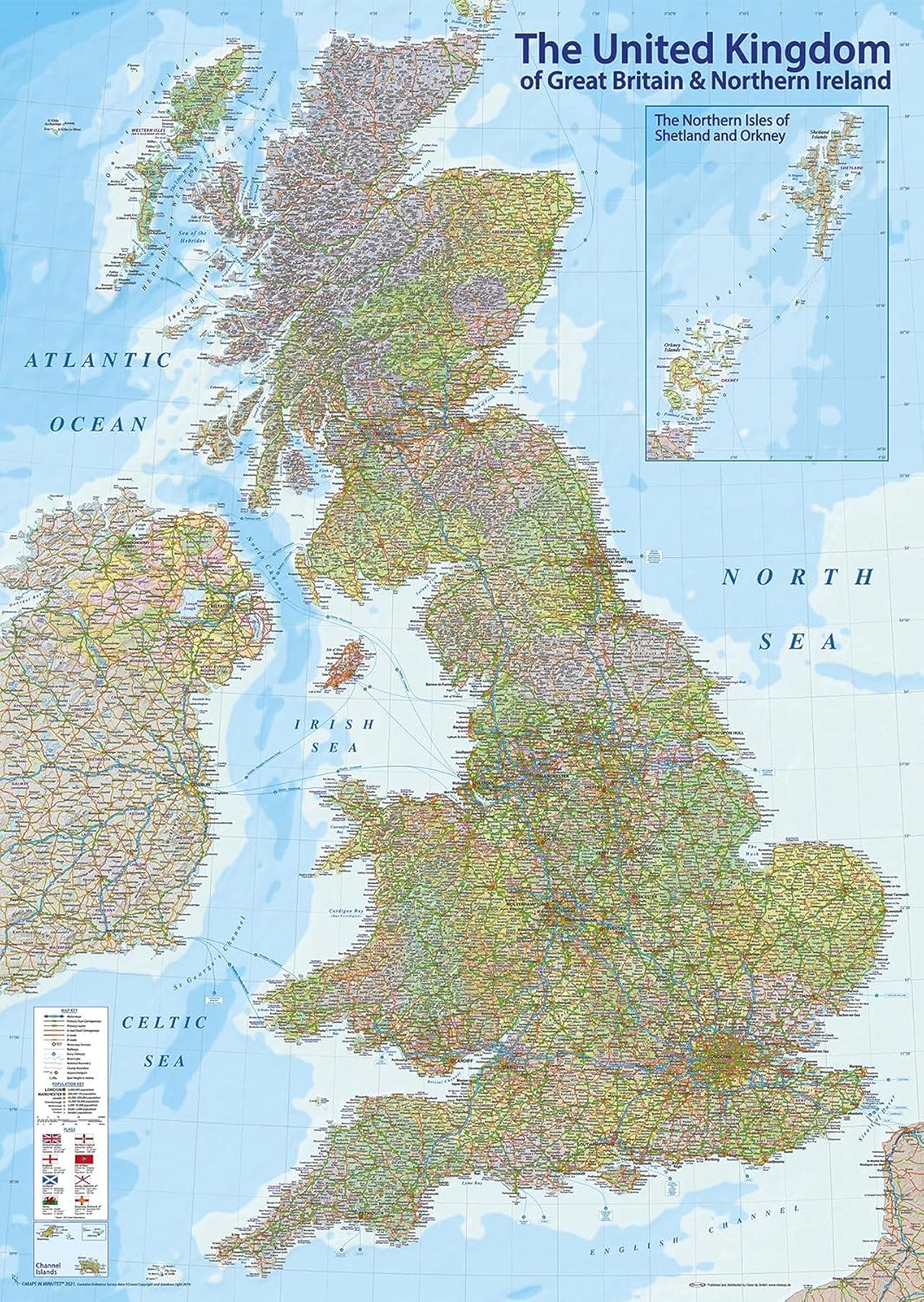 Close Up UK Karte Puzzle 2000 Teile MAPS IN Minutes, Great Britain (68,8cm x 96,6cm), Puzzle 2000 Te