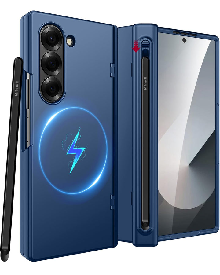 Miimall Magnet Handyhülle für Samsung Galaxy Z Fold 6 Hülle Dünn mit S Pen Halter+SPen, [Scharnier S