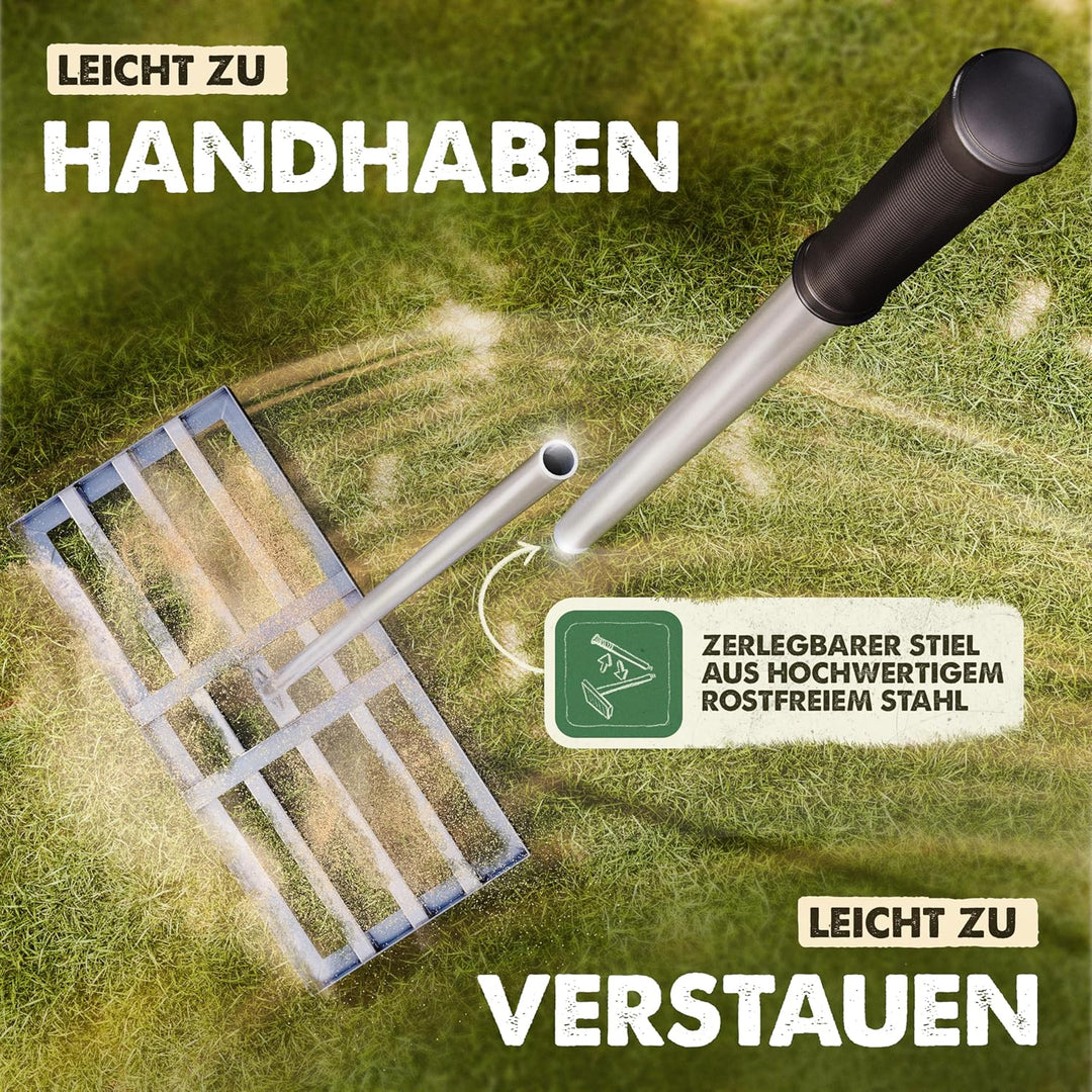 Rasenrakel | 75 x 35 cm | inkl. 1,7m Metall STIEL | Rasen Rakel zum Rasen sanden Rasensand nivellier