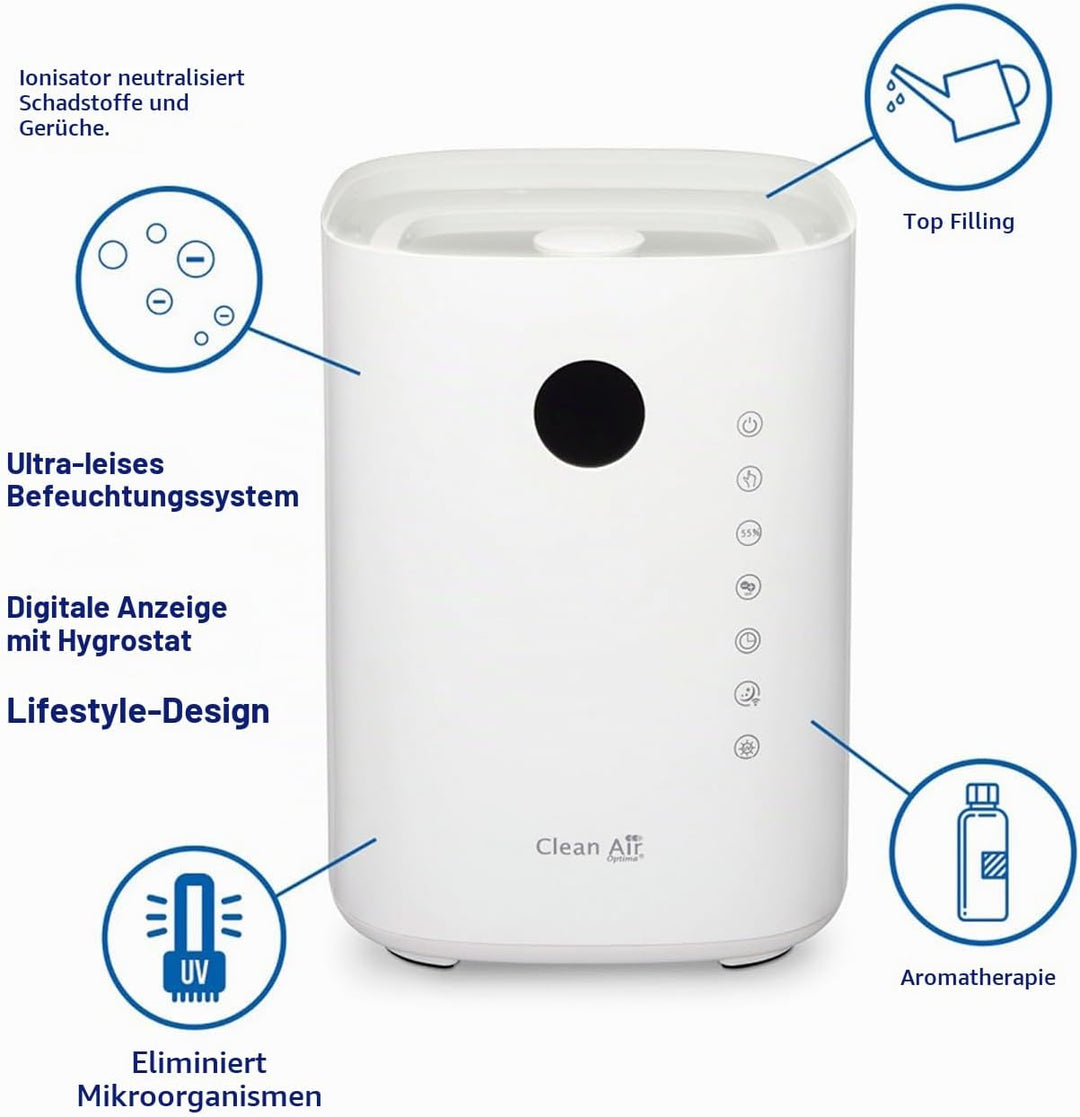 Clean Air Optima CA-604 - Luftbefeuchter mit Ionisator - Befeuchtungsleistung max. 400 ml/h - Wasser