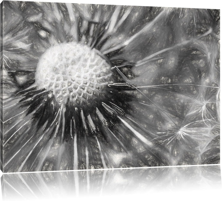 Pusteblume Kohle Effekt, Format: 100x70 auf Leinwand, XXL riesige Bilder fertig gerahmt mit Keilrahm