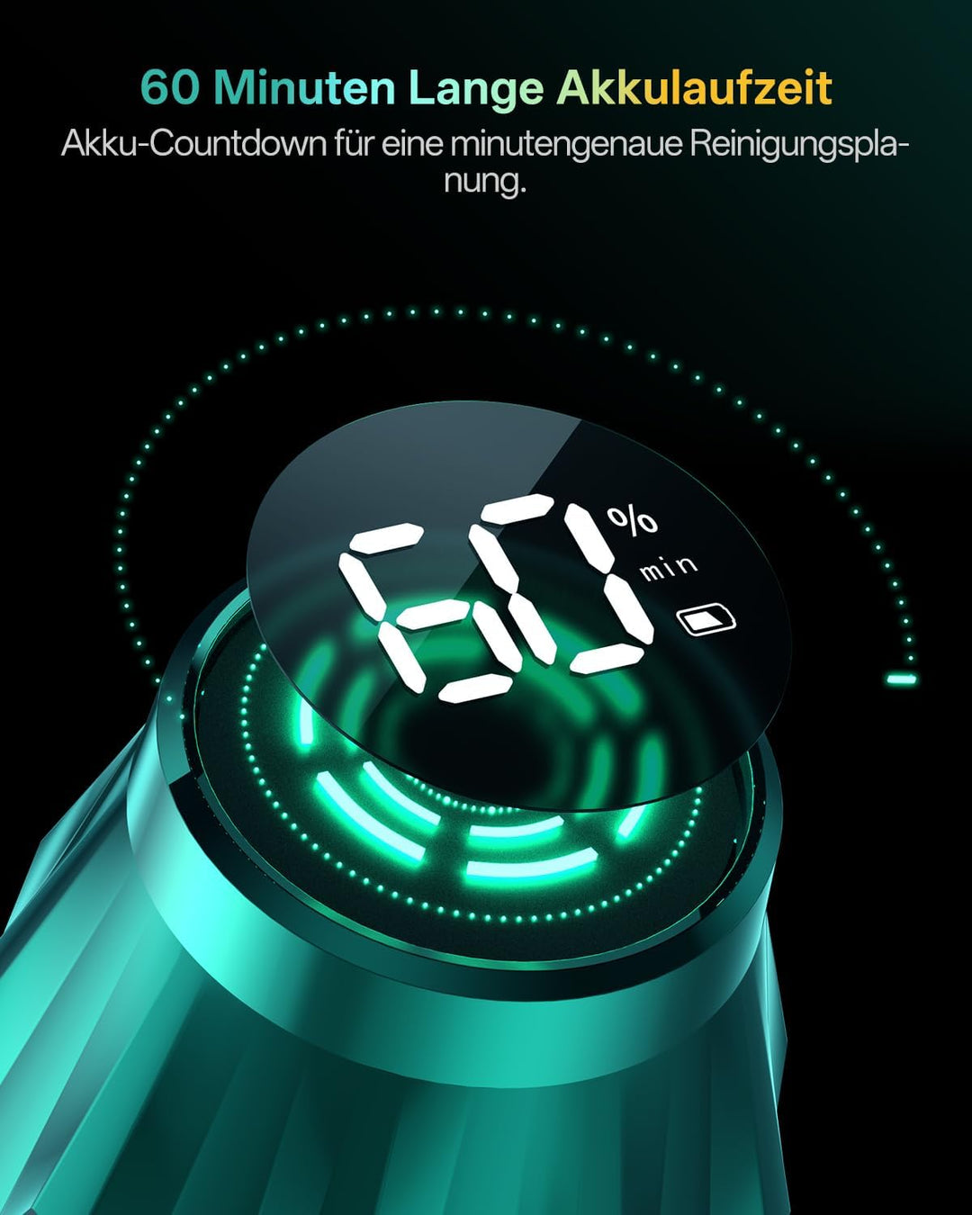 Vexilar Akku Staubsauger 55KPa/600W/60Min, Staubsauger Kabellos mit Flex-Gelenk, Green LED, Touchscr