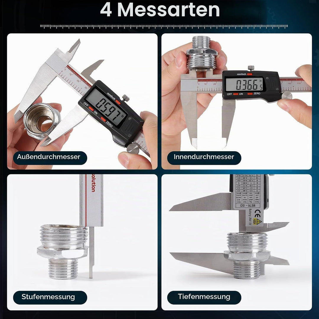 Housolution Digitaler Messschieber 8 Zoll, Messschieber mit grossem LCD-Bildschirm, 4 Messwege, Zoll