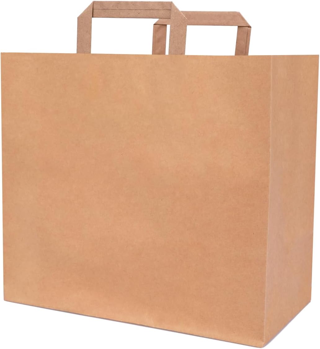 verpacking Papiertragetaschen mit Flachhenkel 27 x 32 x 17 cm Braun - Papiertüten Bio Papiertasche K