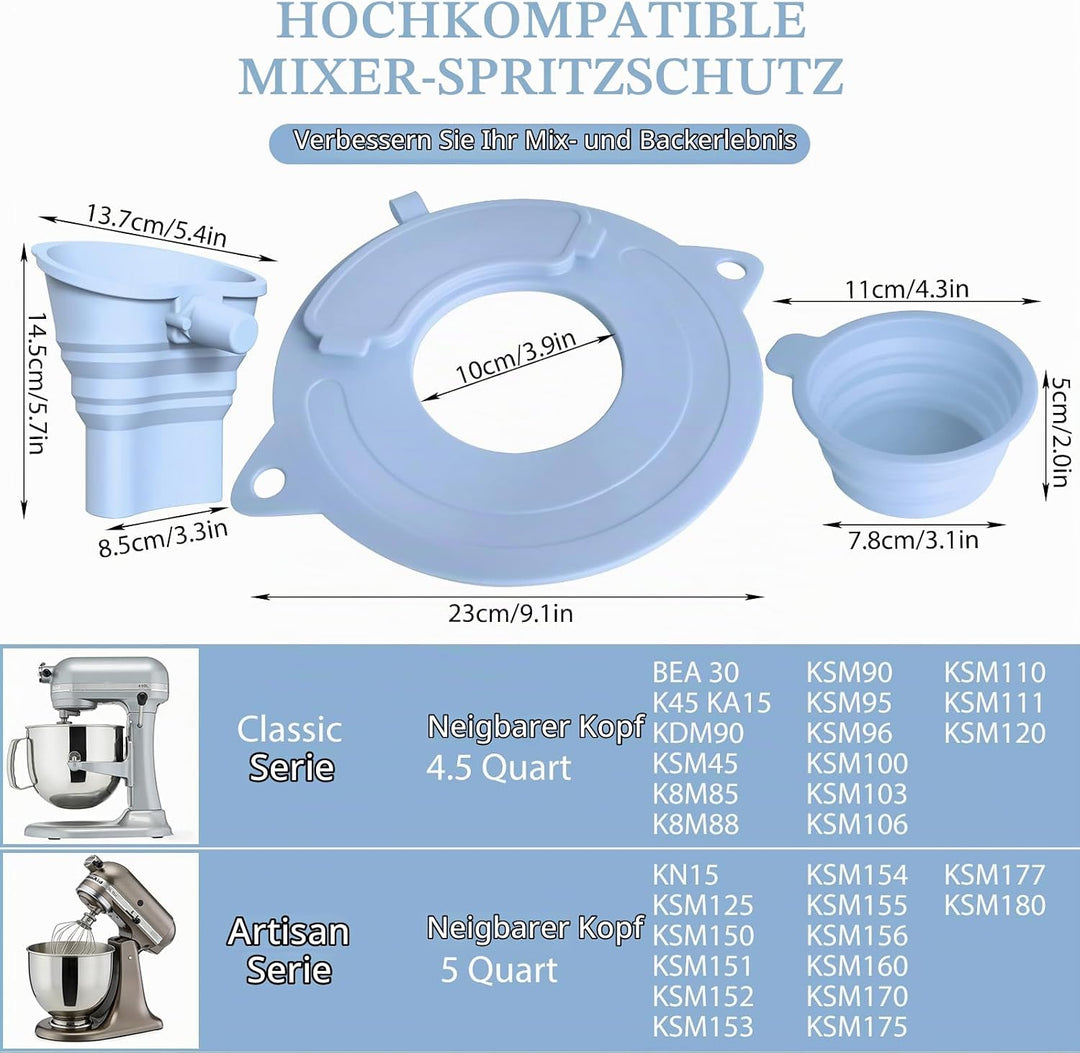 Mixer Mehl Trichter Spritzschutz Kompatibel mit KitchenAid 3-in-1 Standmixer Zubehör mit faltbarem M