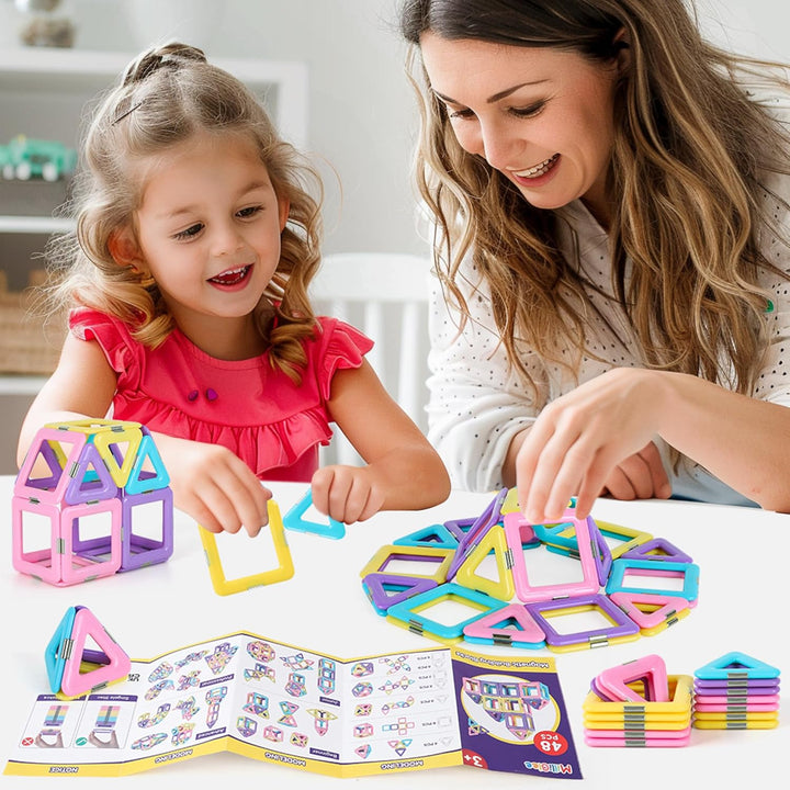 MilliGlee Magnetische Bausteine - 48 Teile Magnetbausteine Magnete Kinder mit Aufbewahrungstasche Ma