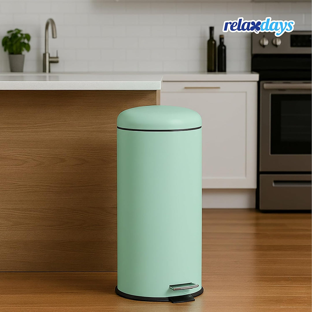 Relaxdays Mülleimer 30 Liter, Küchenabfalleimer mit Absenkautomatik, Henkel & Trittpedal, runder Pap