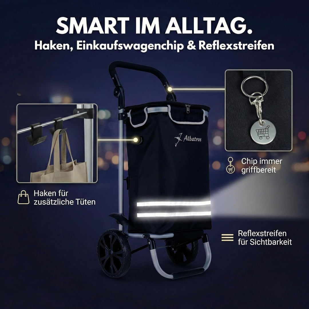 ALBATROS Einkaufstrolley Gross | Einkaufsroller mit grosser Tasche, Thermo-Innenbeutel | Sichtfenste