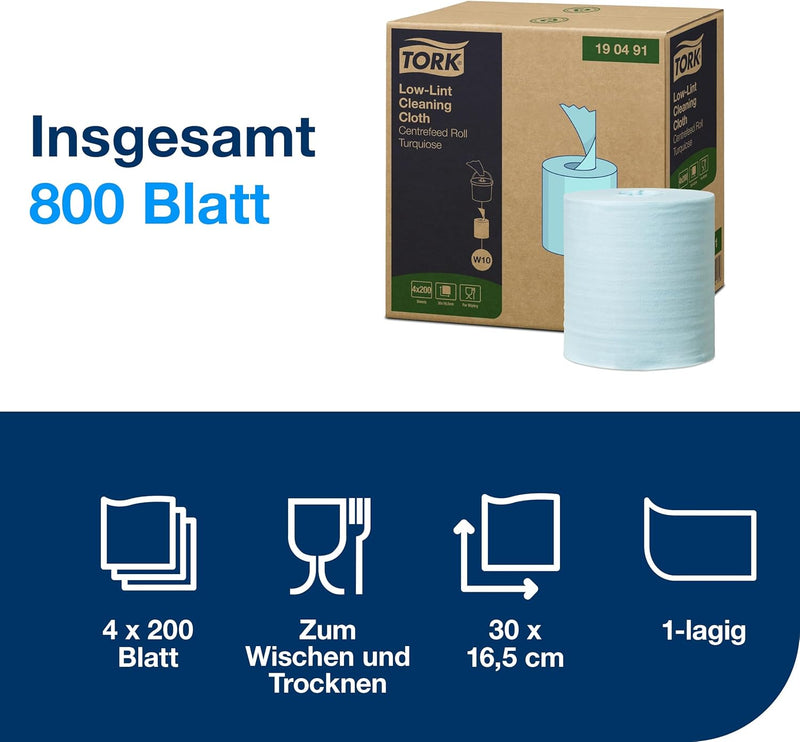 Tork 190491 fusselarme Reinigungstücher im W10 Spendereimer mit Einzelblatt Entnahme / 1-lagige, sta