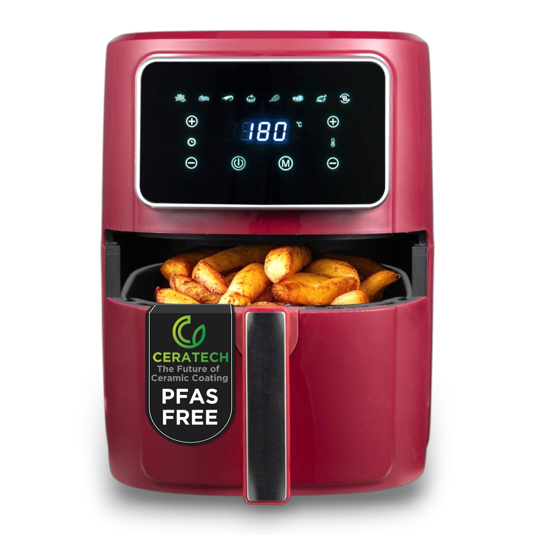 BERGNER MAROON - PFAS-Freie Heissluftfritteuse 1800W 6.9L - 8 Kochprogramme - Air Fryer mit Keramikb