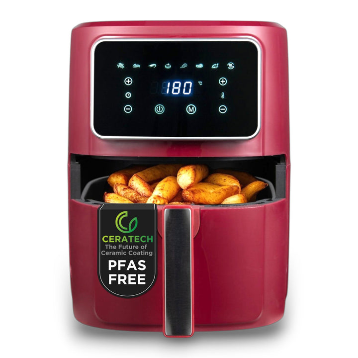BERGNER MAROON - PFAS-Freie Heissluftfritteuse 1800W 6.9L - 8 Kochprogramme - Air Fryer mit Keramikb