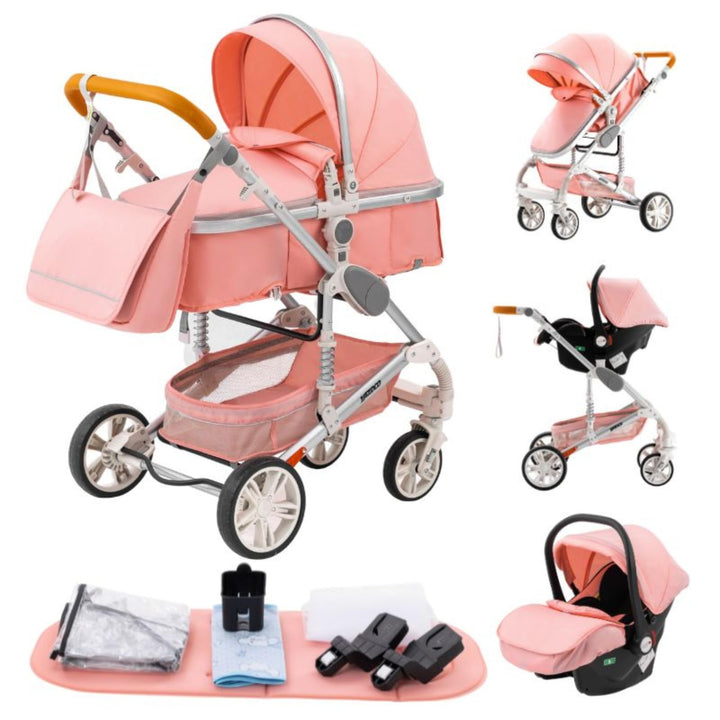 YAZOCO kinderwagen 3 in 1,Kombikinderwagen reisesysteme mit tragbar Moskitonetz Regenschutz Fusssack