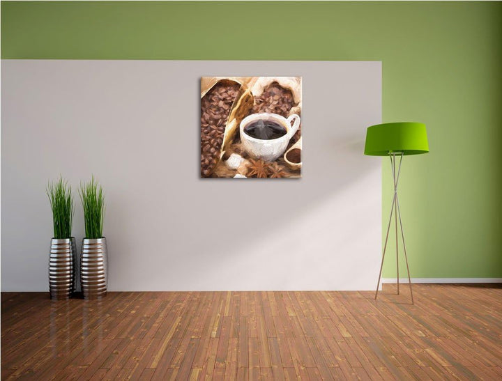 Pixxprint Kaffeebohnen als Leinwandbild/Grösse: 70x70 cm/Wandbild/Kunstdruck/fertig bespannt, 70x70