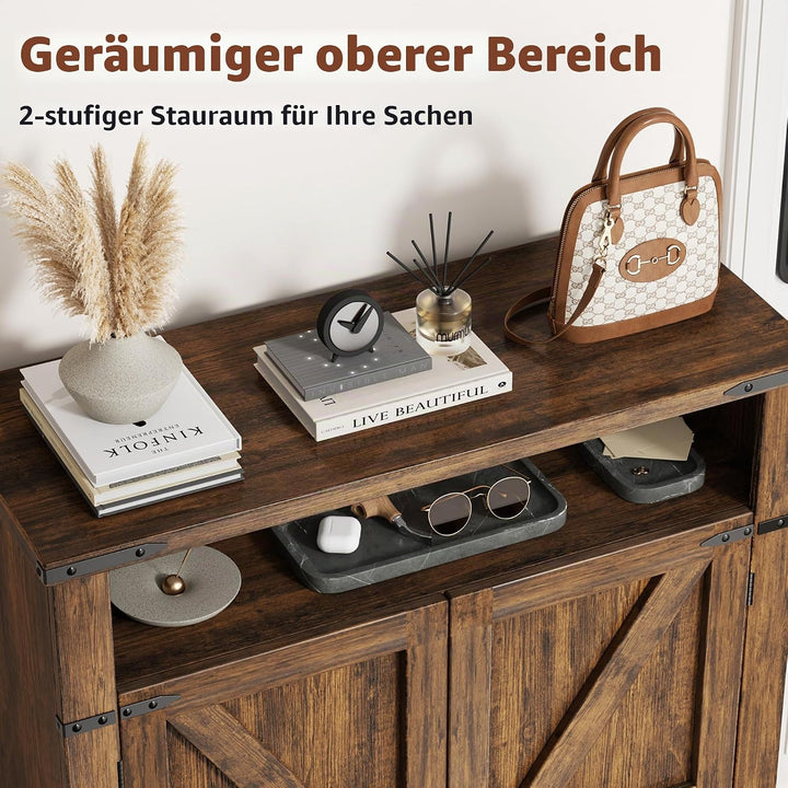 OCTORO Schuhschrank mit 2 Türen, Schuhschrank Holz im Landhausstil, Schuhkommode mit verstellbaren E