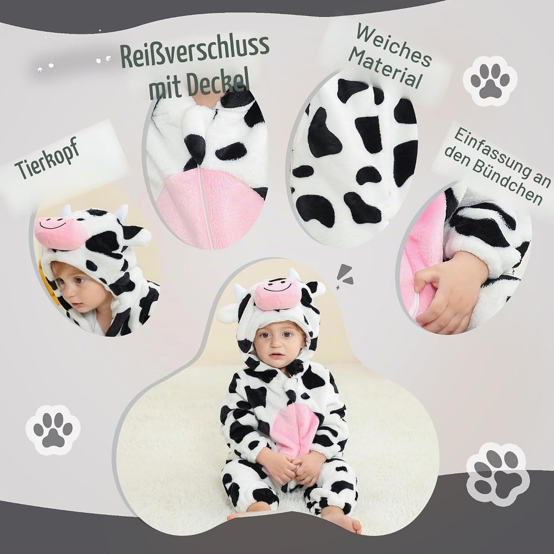 COOKY.D Unisex Winter Hooded Romper Jumpsuit 2-36 Months 2-5 Monate Kuh, 2-5 Monate Kuh