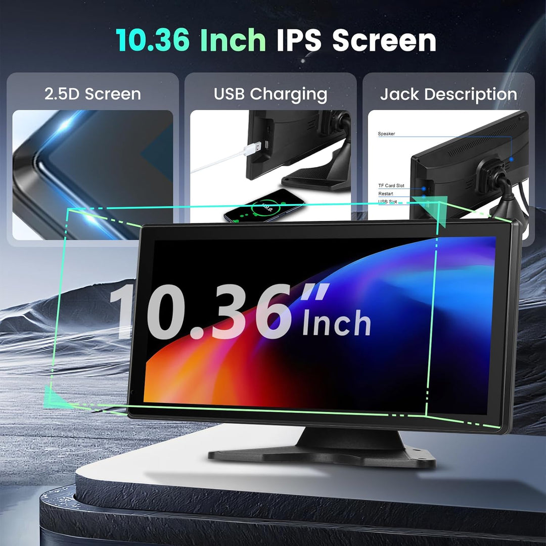 Hodozzy Rückfahrkamera Monitor 2 Kameras Wireless Carplay Android Auto,10,36 Zoll HD IPS Touch Scree
