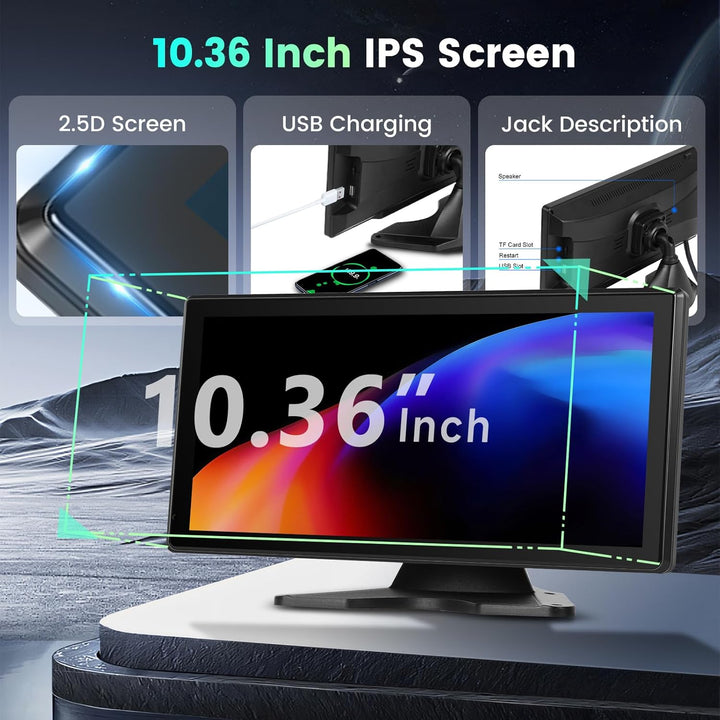 Hodozzy Rückfahrkamera Monitor 2 Kameras Wireless Carplay Android Auto,10,36 Zoll HD IPS Touch Scree