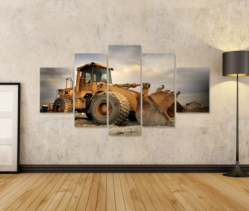 Bild auf Leinwand Baumaschinen Wandbild Poster Kunstdruck Bilder Format: 170x80cm - 5 Teile, Format: