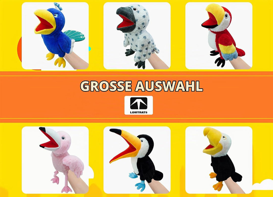 Vogel-Handpuppen für Kinder, Kleinkinder, einschliesslich Papageien, Pfauen usw. mit beweglichen off
