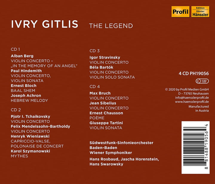 Ivry Gitlis // Berg: Violinkonzert, Hindemith: Violinkonzert, Bloch: Baal Shem, Szymanowsky: Mythes,