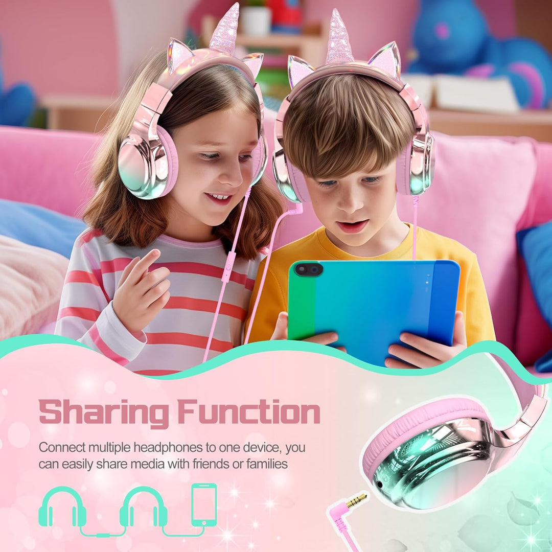 JYPS Kinder Kopfhörer, Kopfhörer Kinder mit Kabel, 85/94dB Lautstärkenbegrenzer, Audio-Sharing, Falt