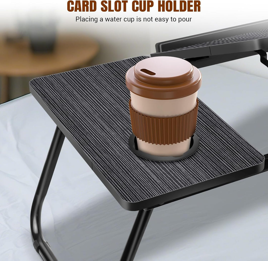 Laptop Bed Table with Foldable Legs &amp; Cup Slot,5-Level Height and Angle Adjustable Holder Notebook S