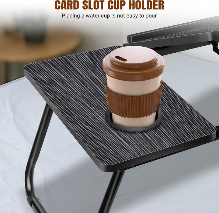Laptop Bed Table with Foldable Legs &amp; Cup Slot,5-Level Height and Angle Adjustable Holder Notebook S