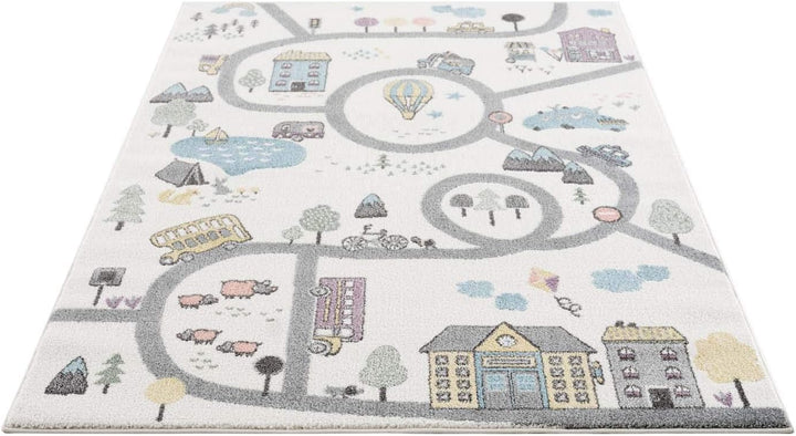 carpet city Kinderteppich - Strassen-Stadt-Motiv Creme Multi - Kinderzimmer Teppich Modern (80 cm x
