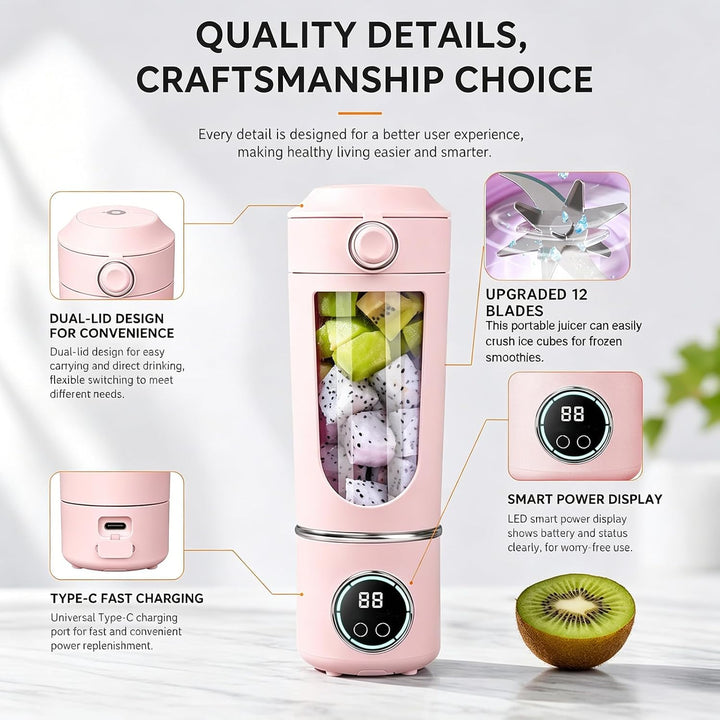 Tragbarer Mixer, 700ml Smoothie Maker to Go, 12-Blatt Portable Blender, Fresh Juice Mixer Flasche, U