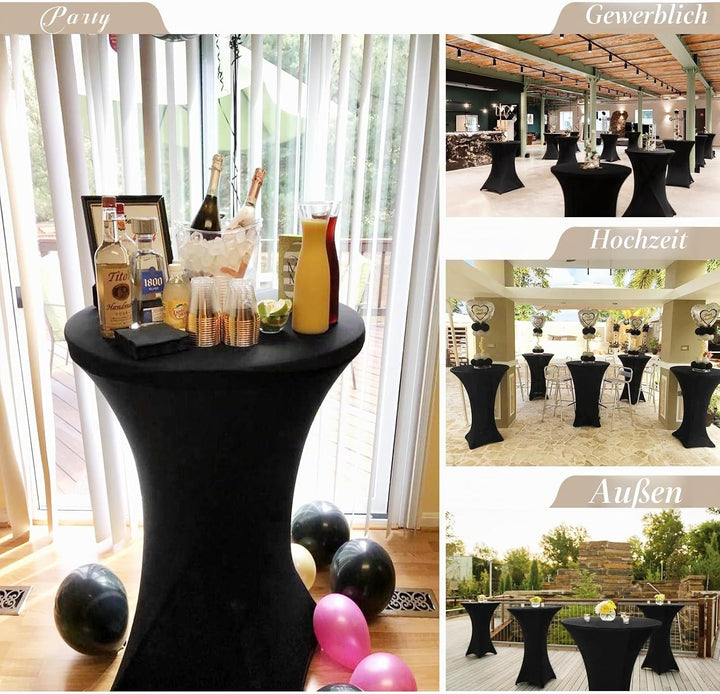Showgeous 6er-Set Stretch Stehtisch Husse für Bistrotisch Ø 60-65 cm,Hussen Stehtische Schwarz 60 cm