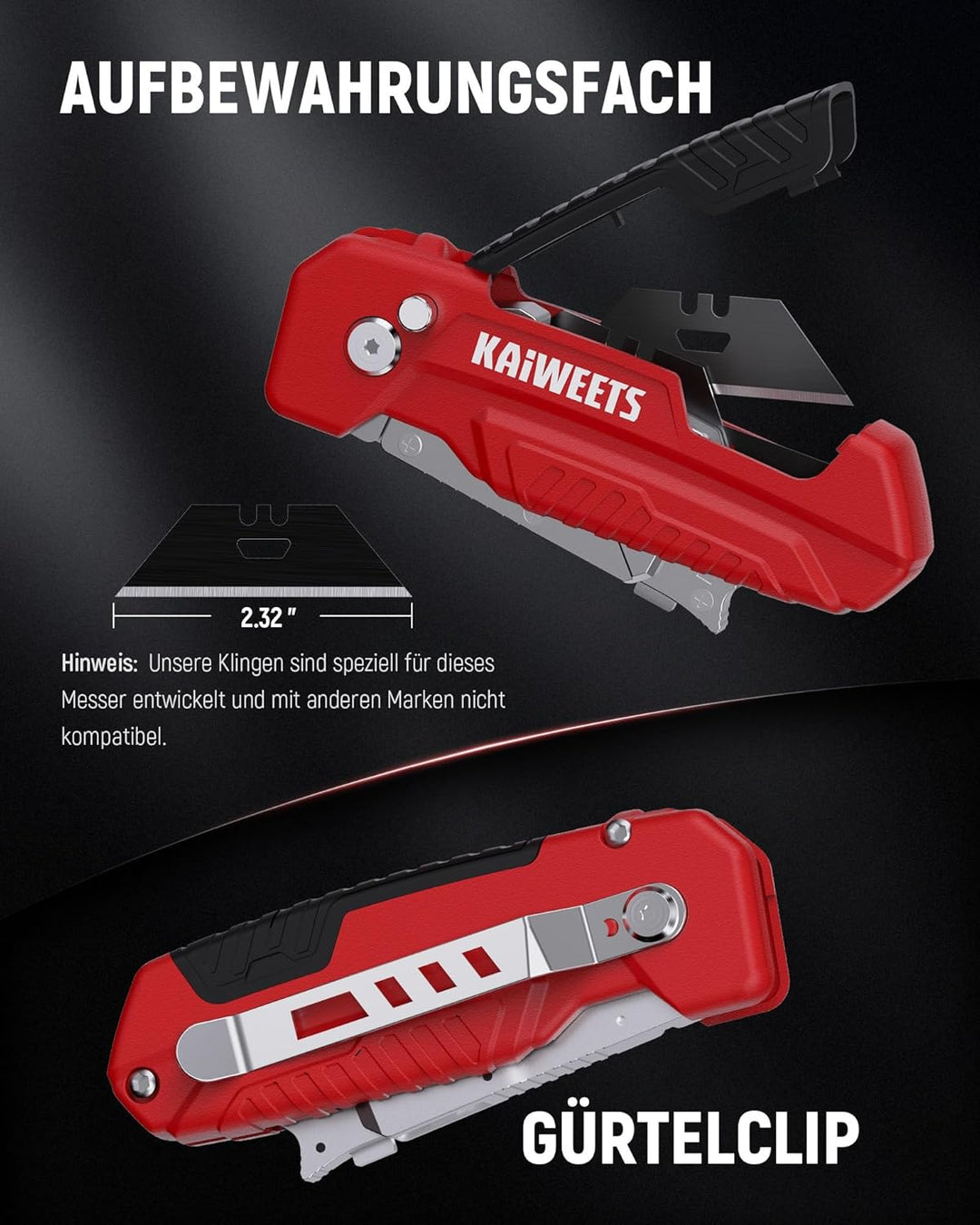 KAIWEETS 2-in-1 Cutter-Messer mit Schaber, Klappbares Universalmesser mit 3-Winkel-Verriegelung, Zin